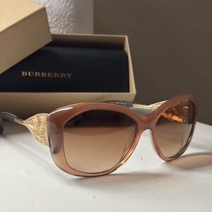 Burberry Brown Gradient Lace Gold Brown Leather Sunglasses